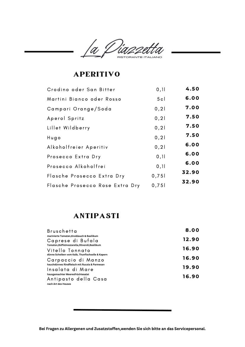La Piazzetta Flein Speisekarte Vorspeisen